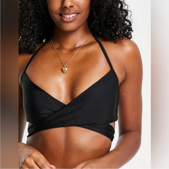 NWT Aerie Black Wrap Around Bikini Top Scoop Encolure Degagee Size L - Picture 1 of 8
